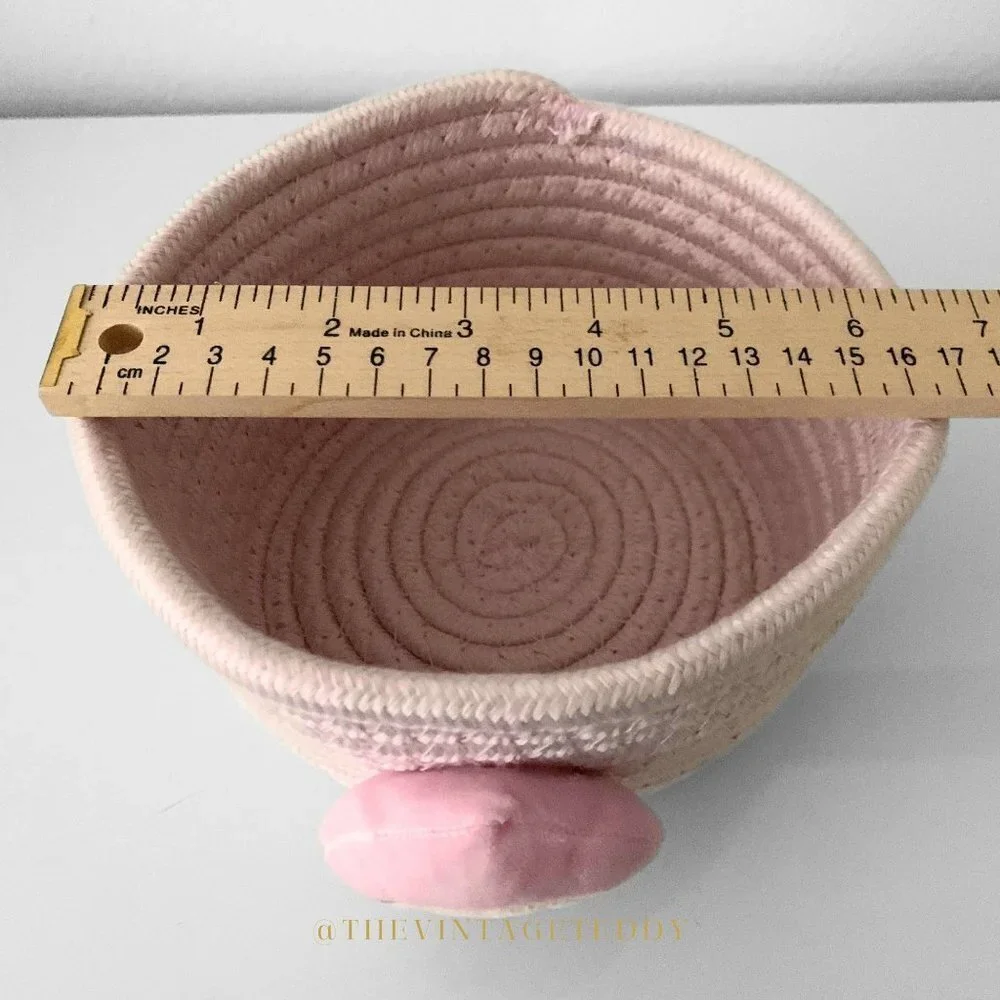 NWT Woven Fabric Rope Basket Storage Organizer Baby Nursery Kids Cute Pink Piggy